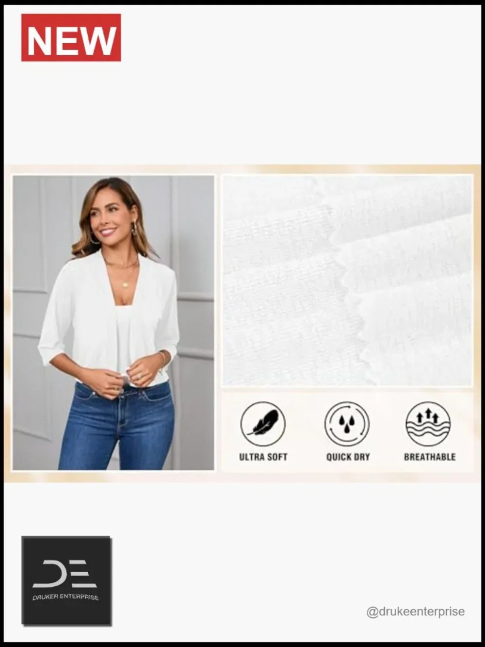 3/4 Sleeve Cropped Cardigan Shrug Open Front Lightweight